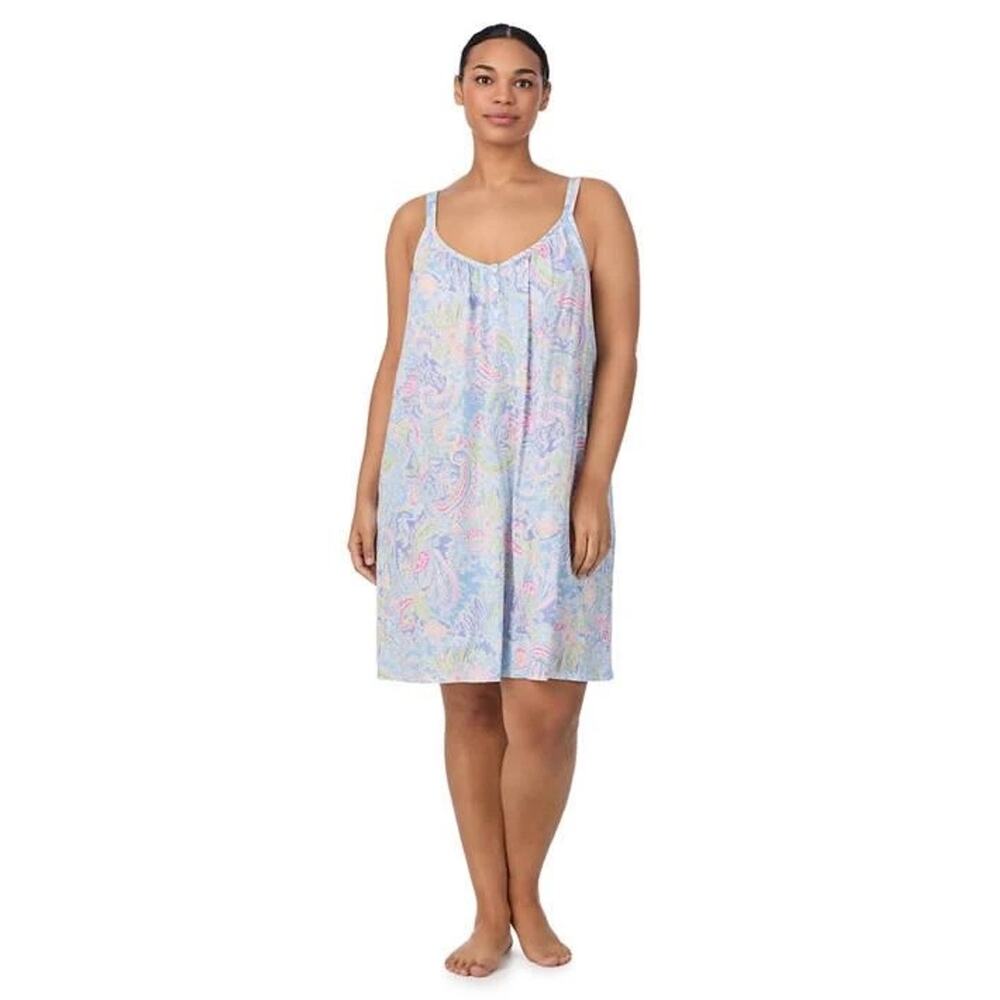 Ralph Lauren Double Strap Short Comfy Sleeveless Gown Pajama Blue Pais 2X